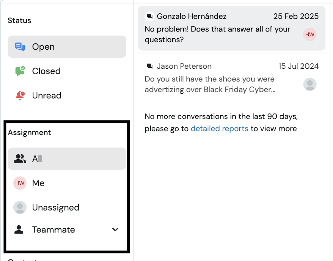 Filtering by Assignment Status