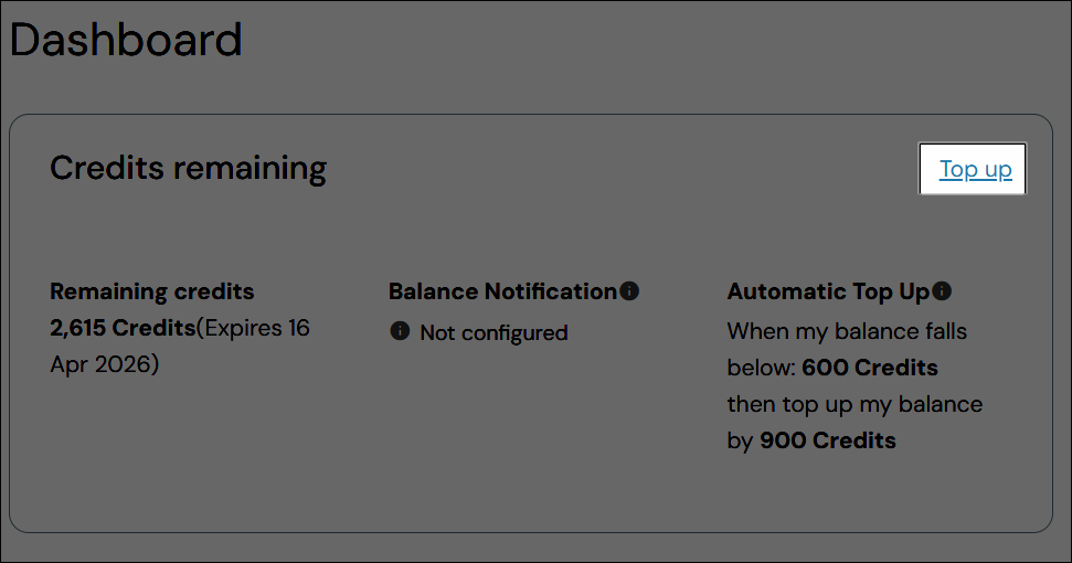 image of top up button in dashboard