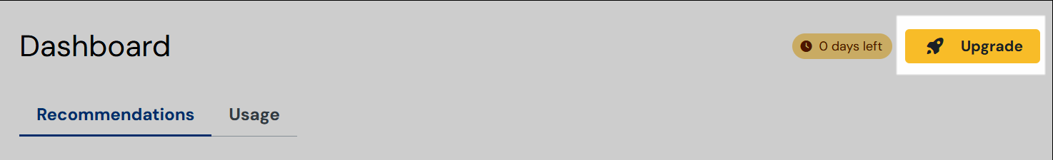 Screenshot showing the Upgrade button located in the top right corner of the page when logged into the Sinch MessageMedia platform.
