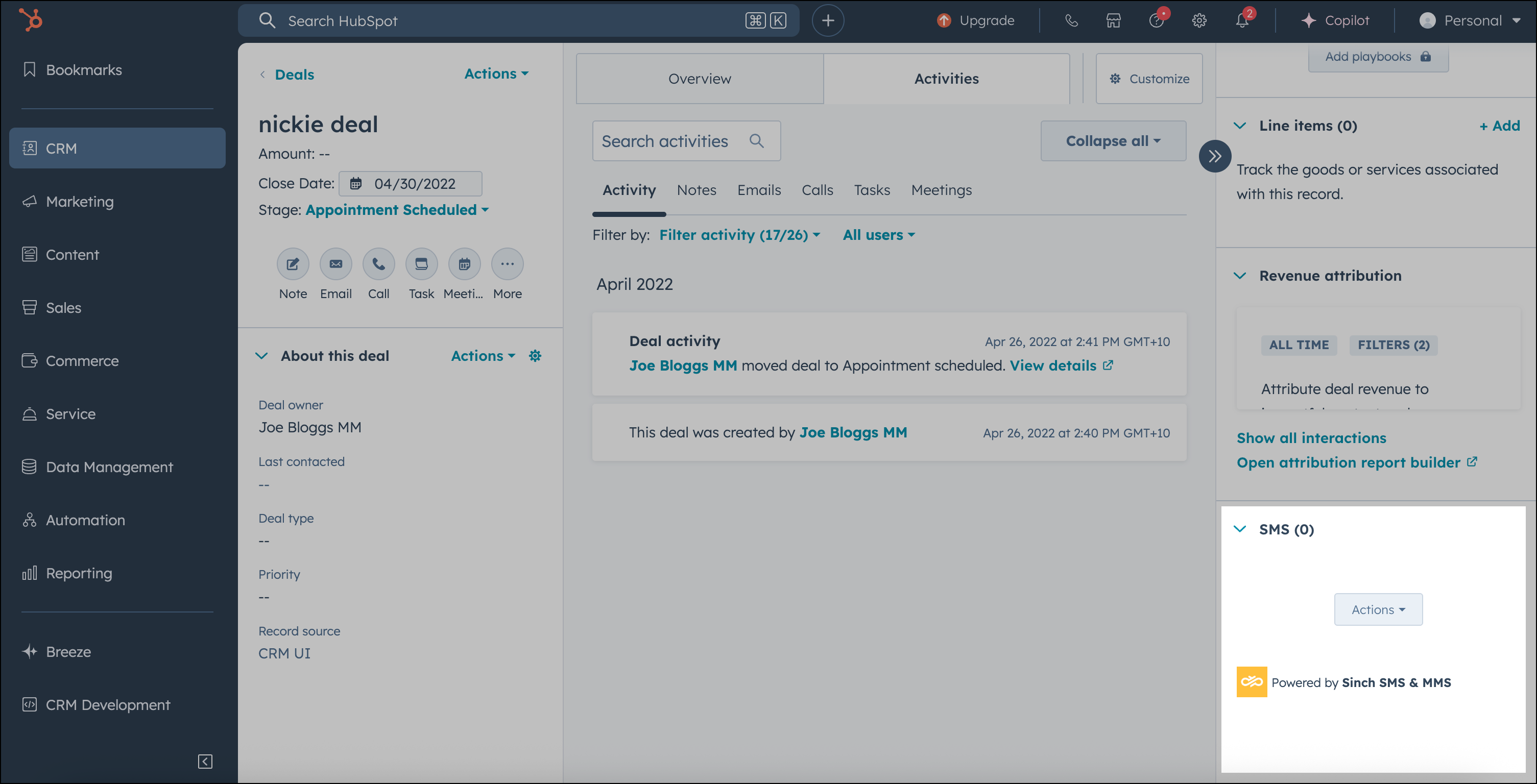Send SMS to associated contact from a deal in HubSpot.