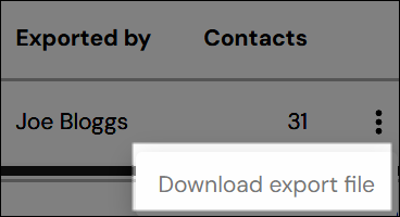 Screenshot showing the Download export file modal
