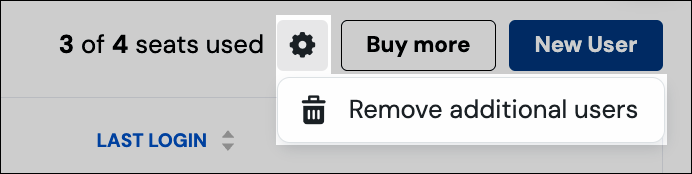Screenshot showing the steps to follow to start the removal process. There is a cogs button and a 'remove additional users' button, which takes you to the next screen in the process. 