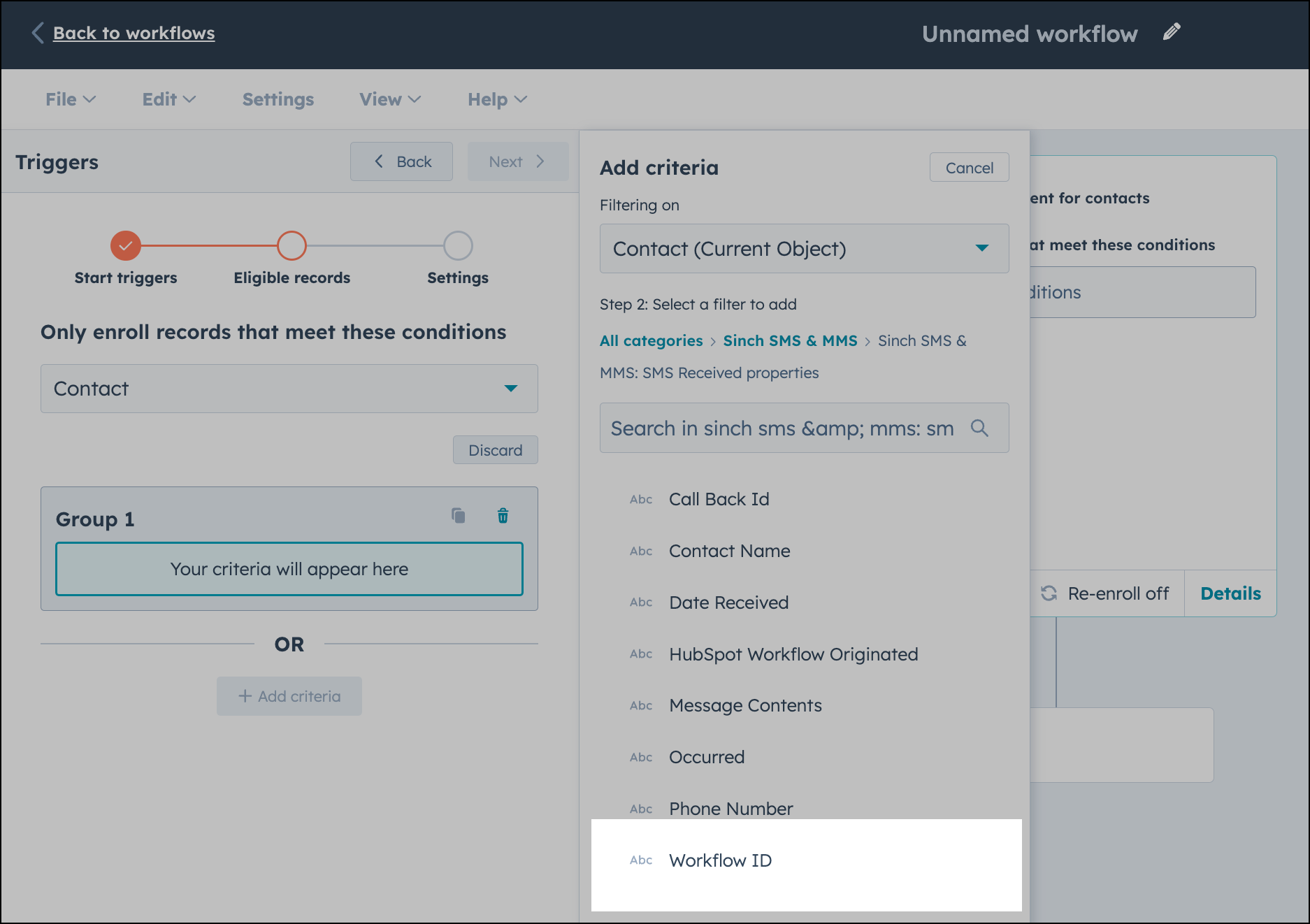 Select Workflow ID for the workflow criteria.