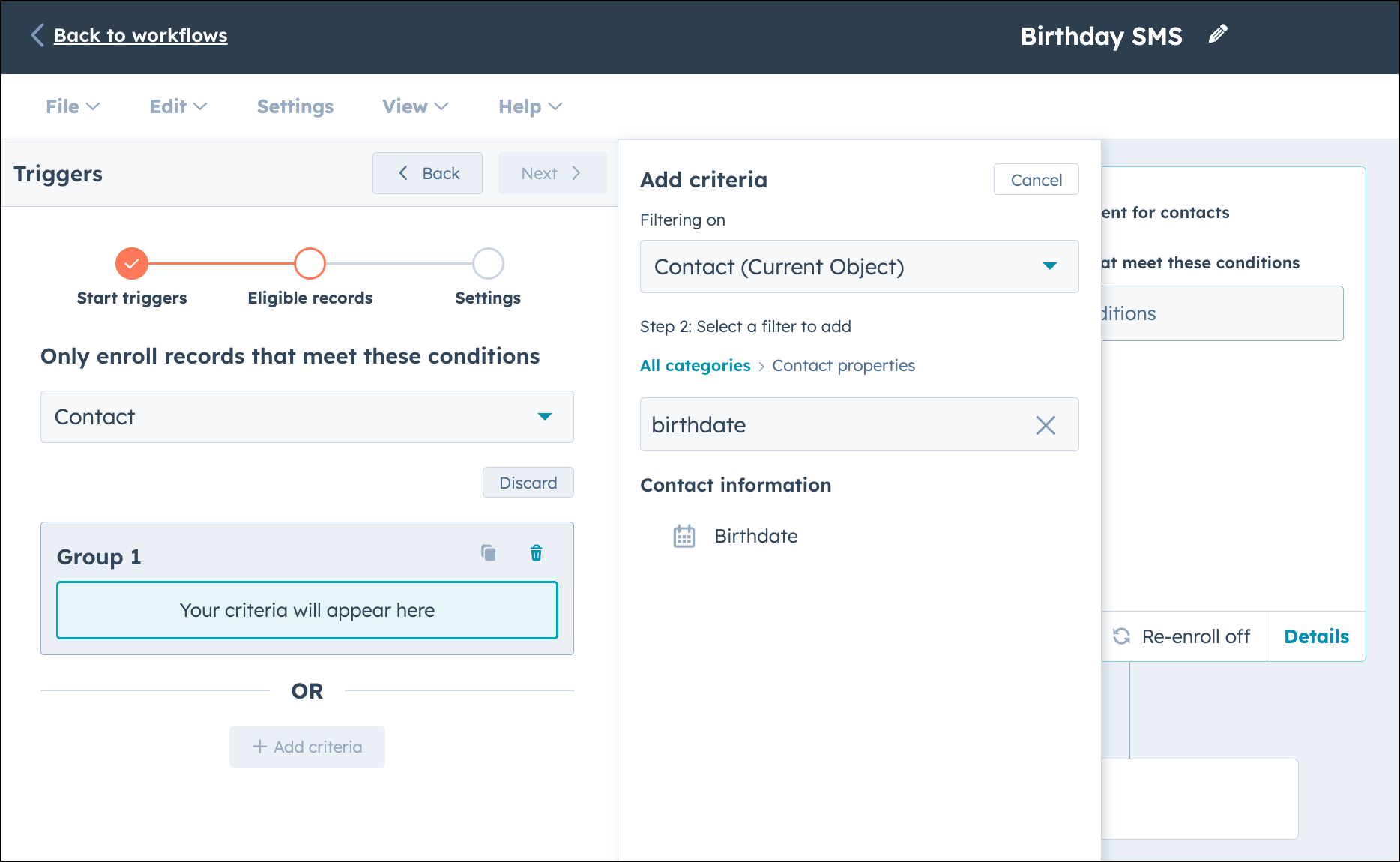 Set birthdate as the criteria in HubSpot workflow.