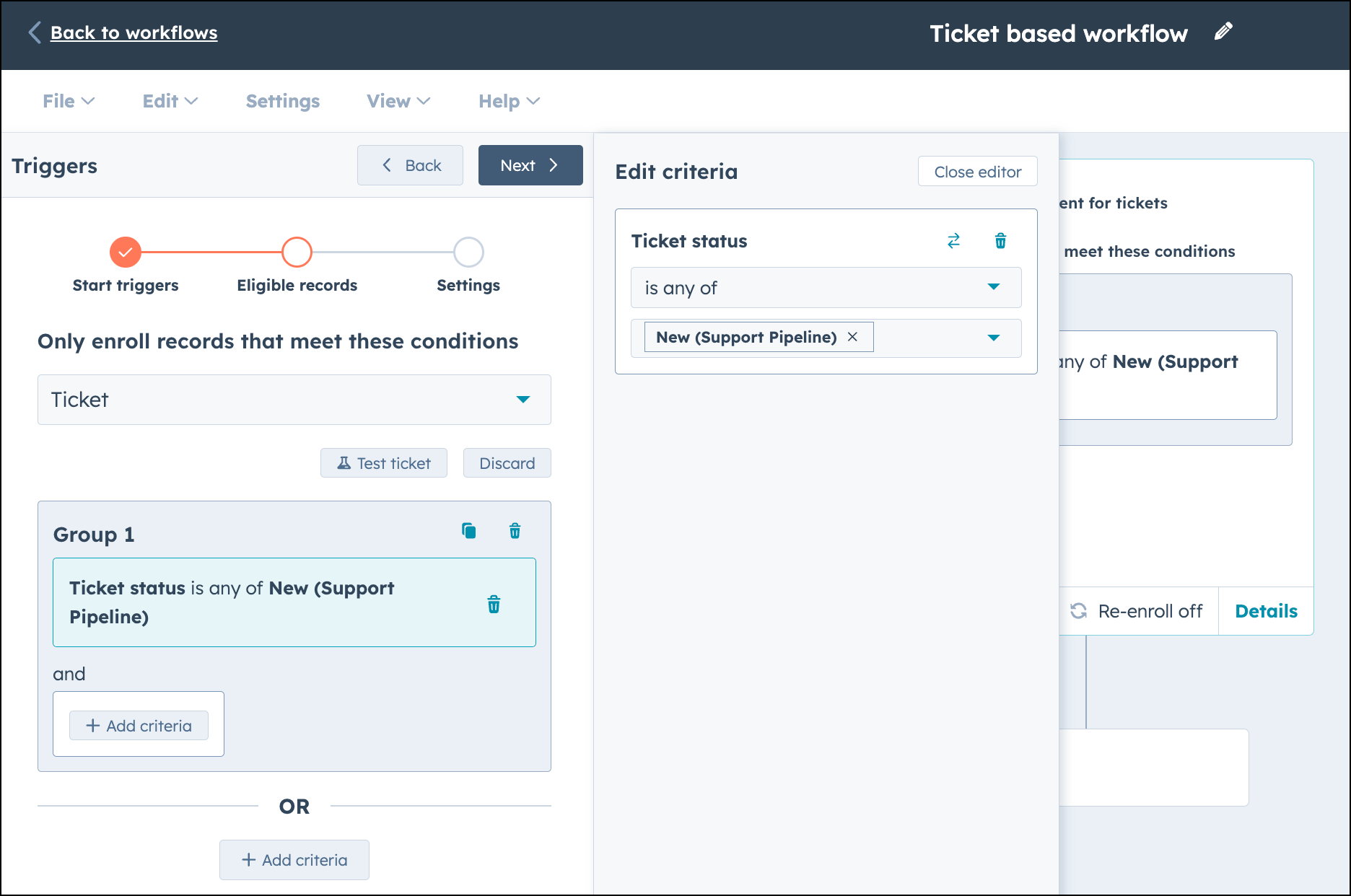 Ticket based workflow in HubSpot.