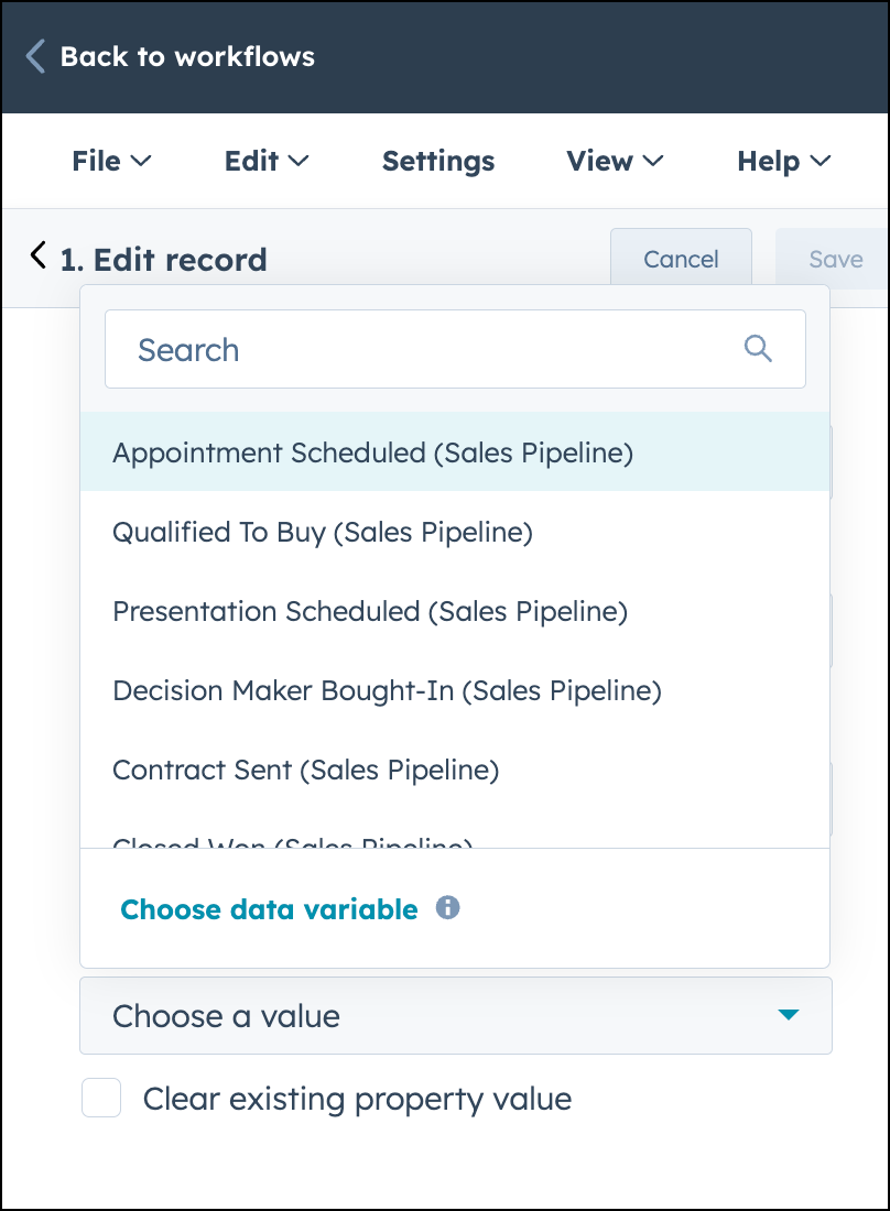 Configure HubSpot deal workflow.