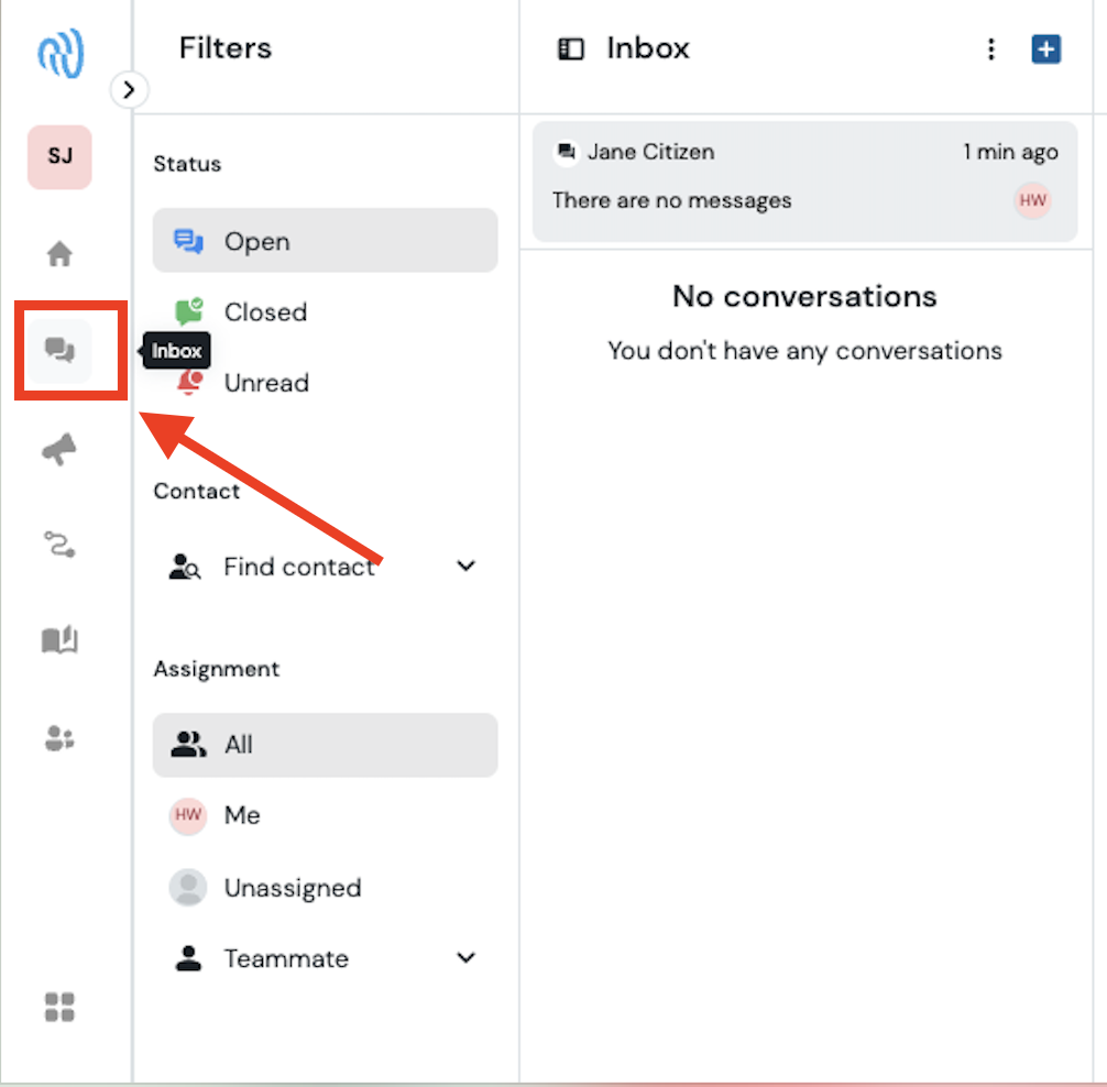Inbox icon in left navigation