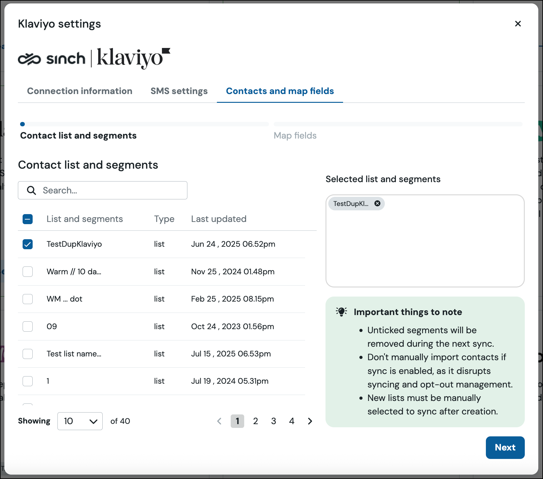 Klaviyo contacts and map fields configuration.