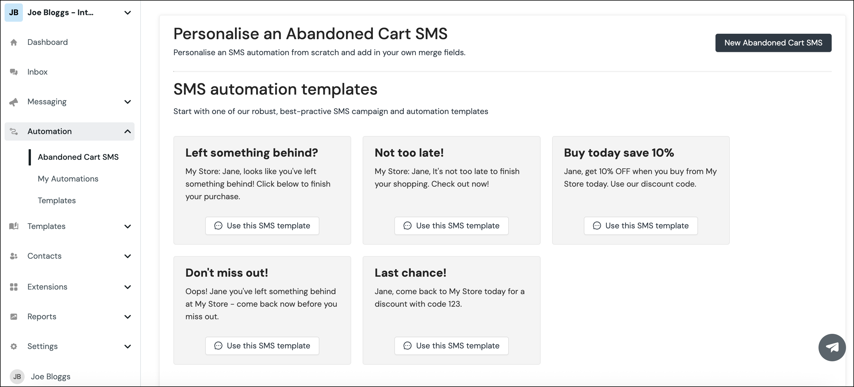 Create Abandoned Cart SMS in Sinch platform.
