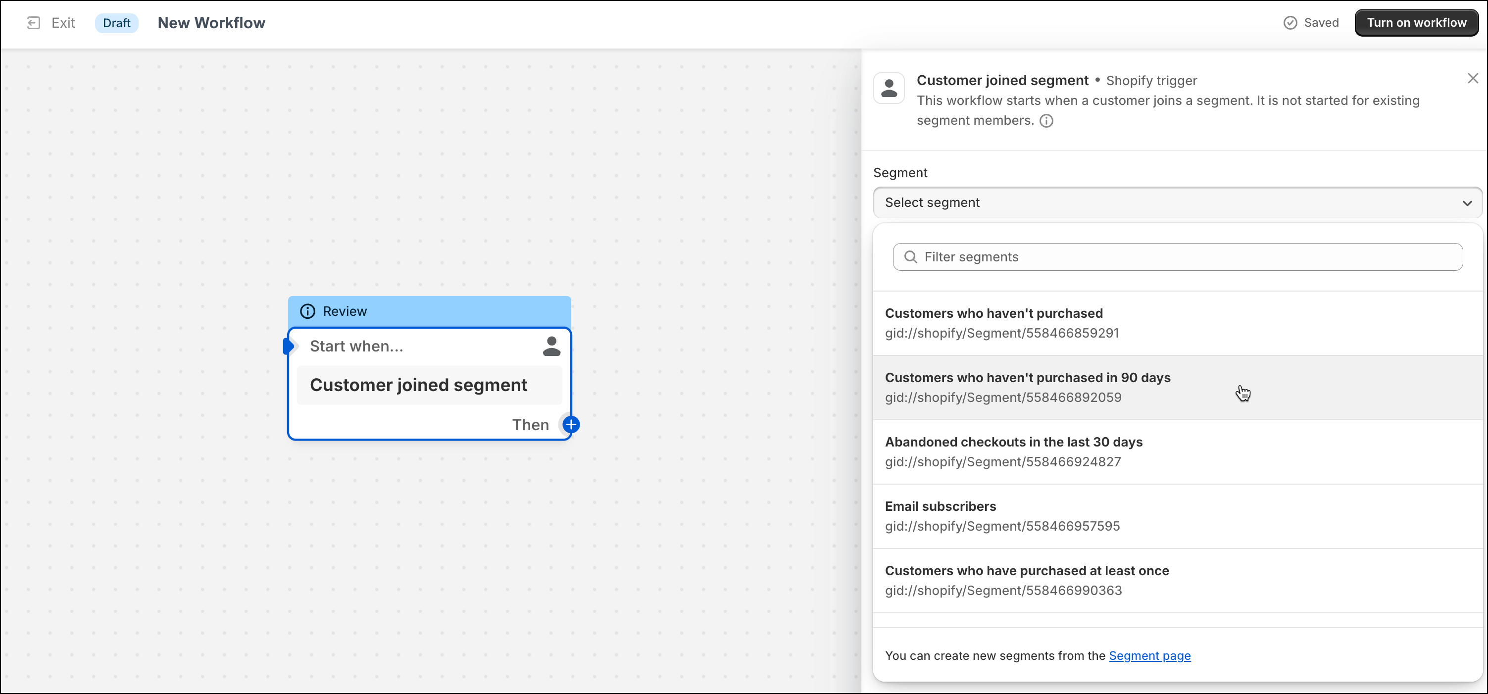 Select the segment relevant for the workflow.