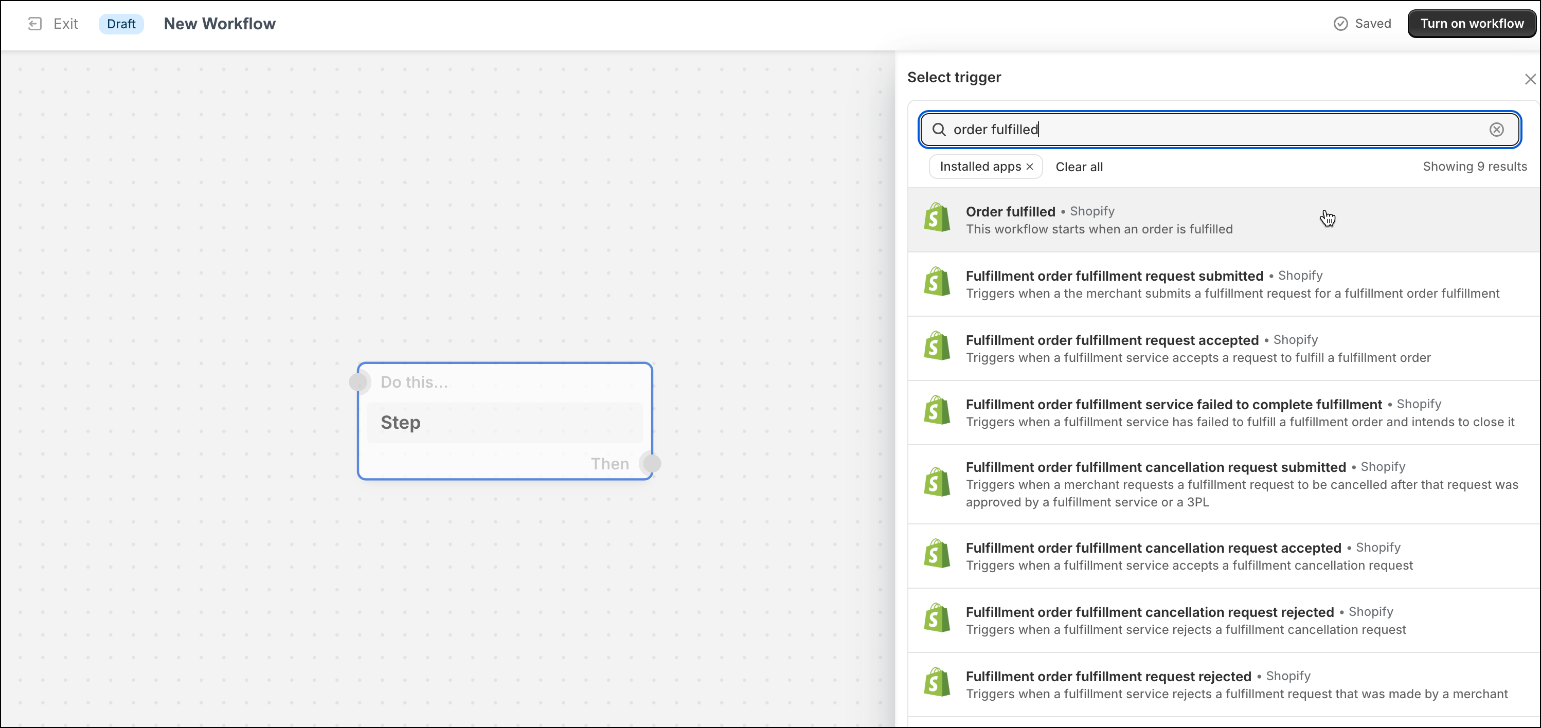 Select the order fulfilled trigger in Shopify flow_EN.png