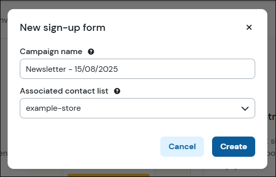 Screenshot showing the campaign name/ associated contact list fields.