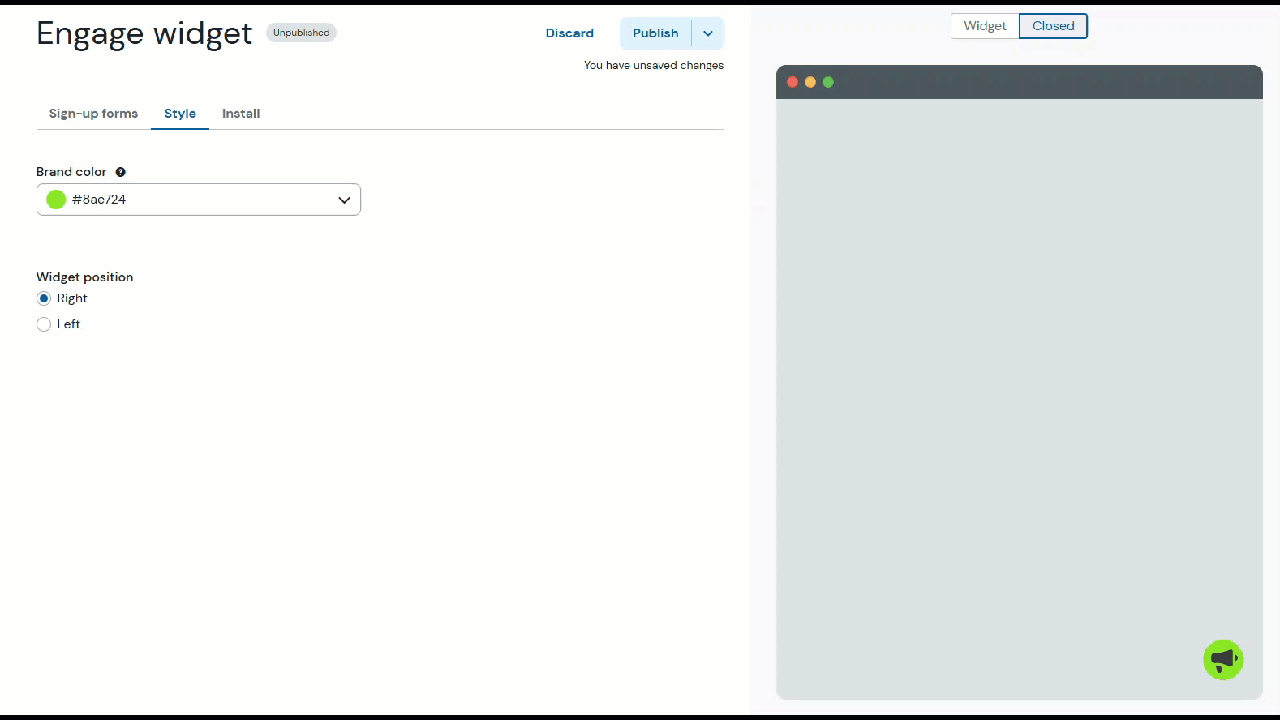 Gif showing the widget style edit options.