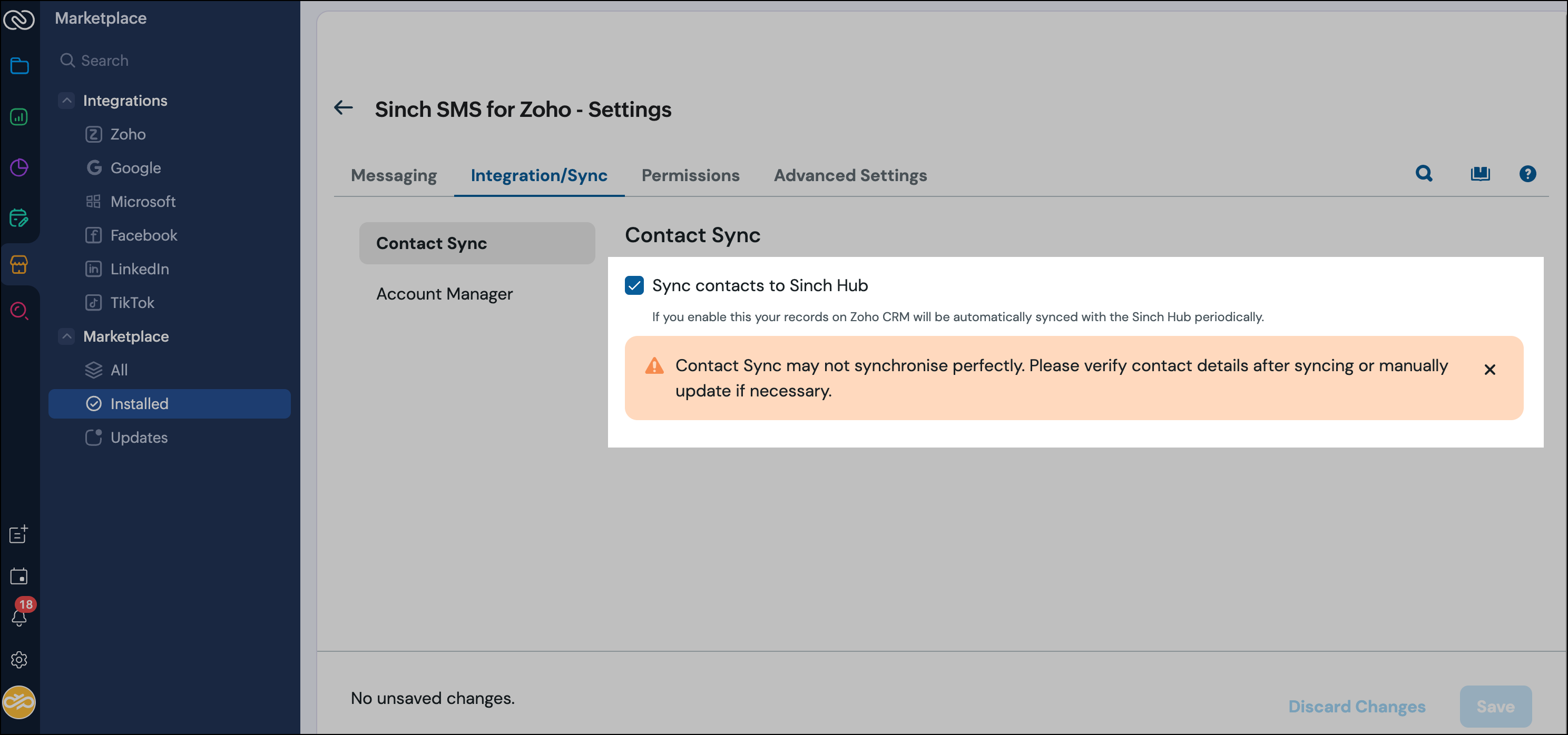 Configure Contact Sync in Zoho CRM.