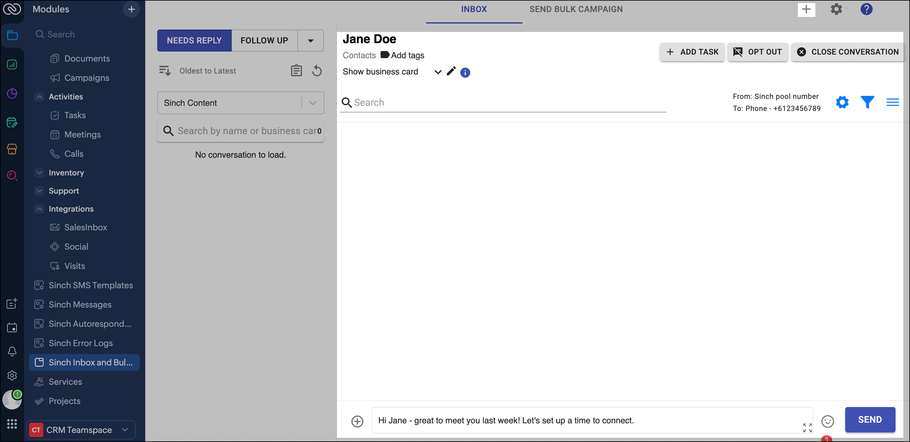 Start new conversation in the Sinch Inbox.