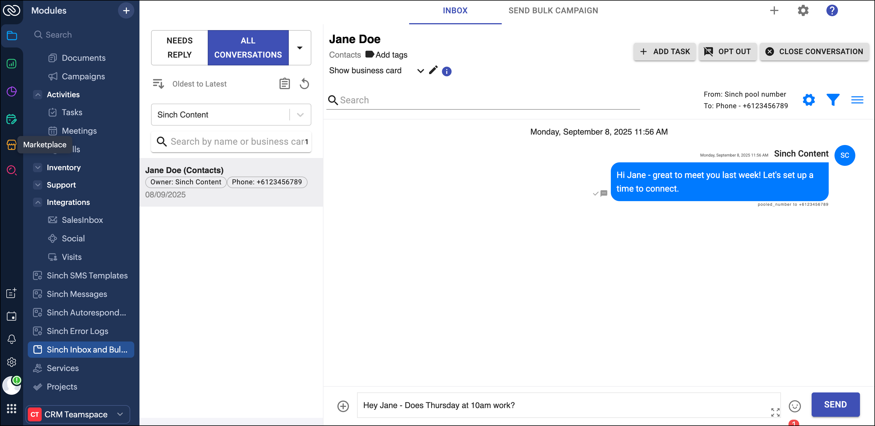 Open existing conversation in the Sinch Inbox.