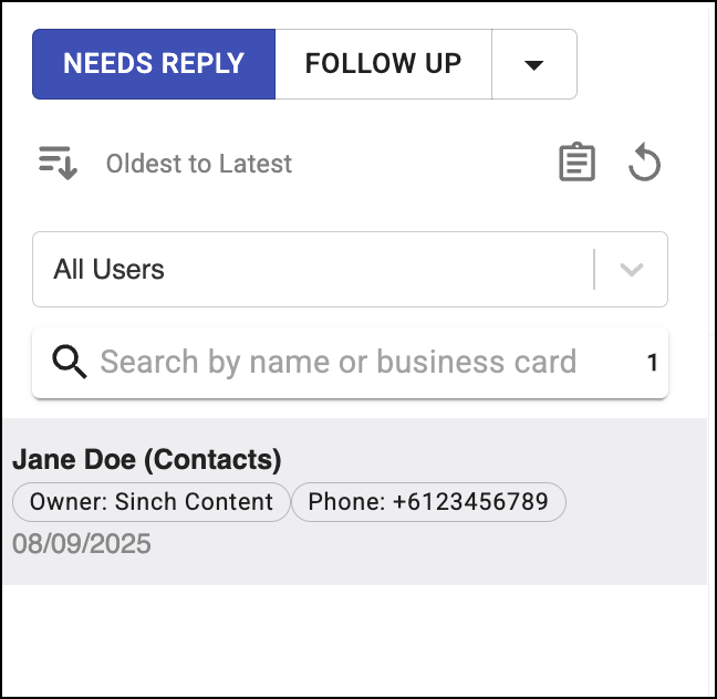 Navigate Sinch Inbox in Zoho CRM.