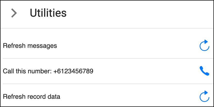 Utilities pop-up in Sinch Inbox.