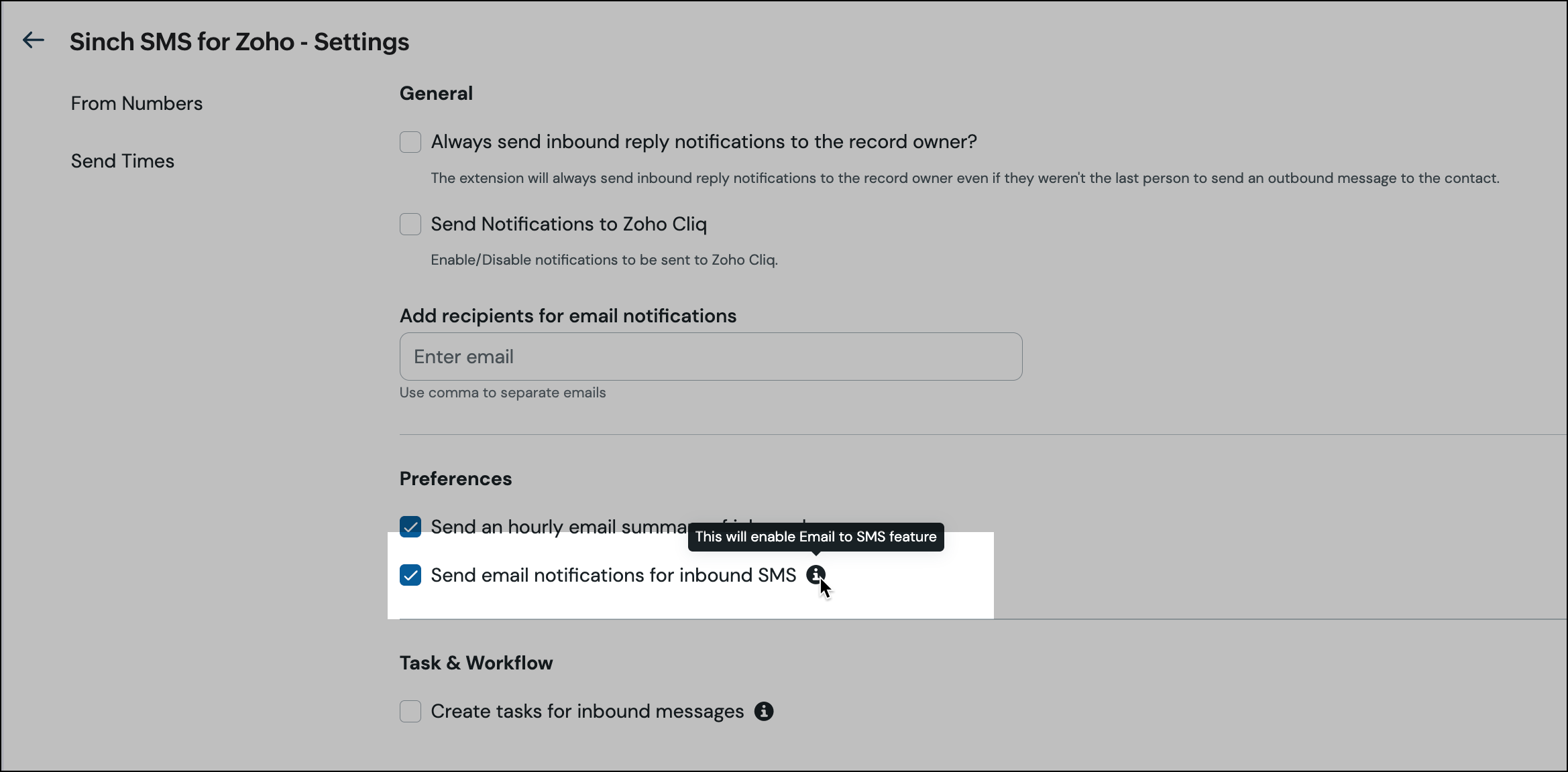 Send email notifications for inbound SMS.
