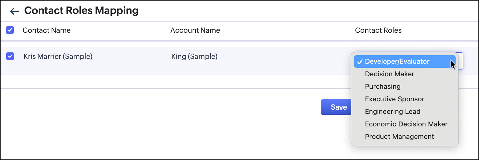 Contact Roles Mapping in Zoho CRM.