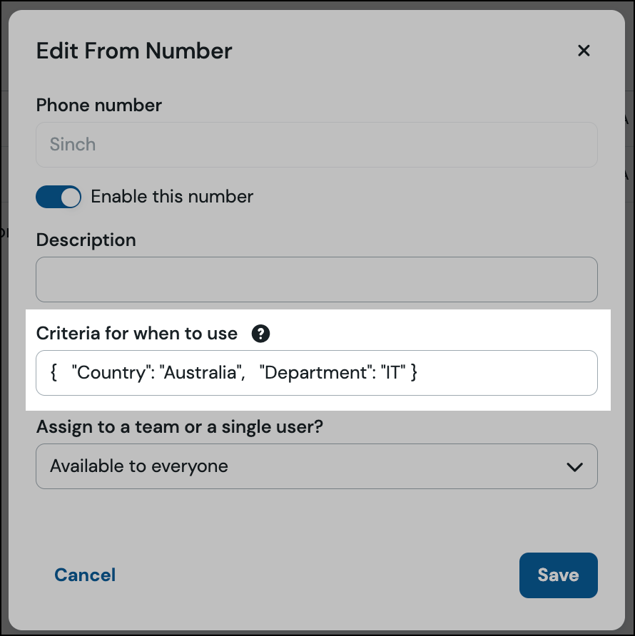 Criteria in a From number.