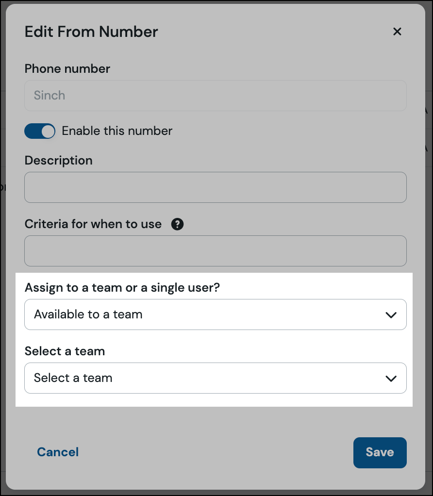 Select a team or user.