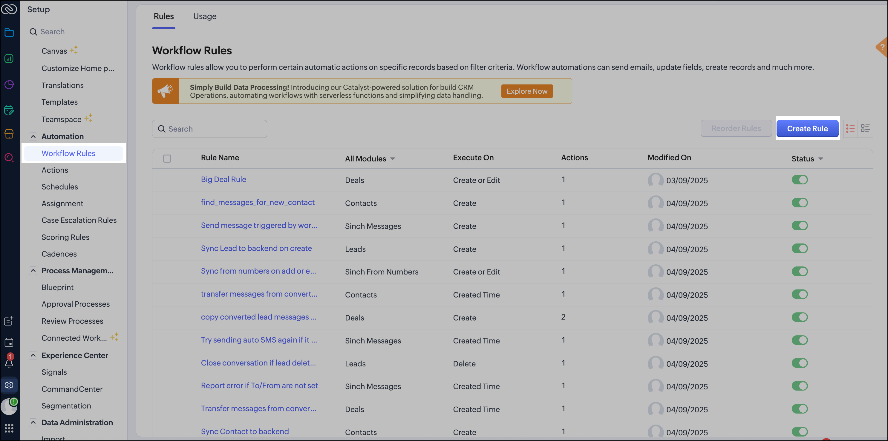 Create new workflow rule in Zoho CRM.