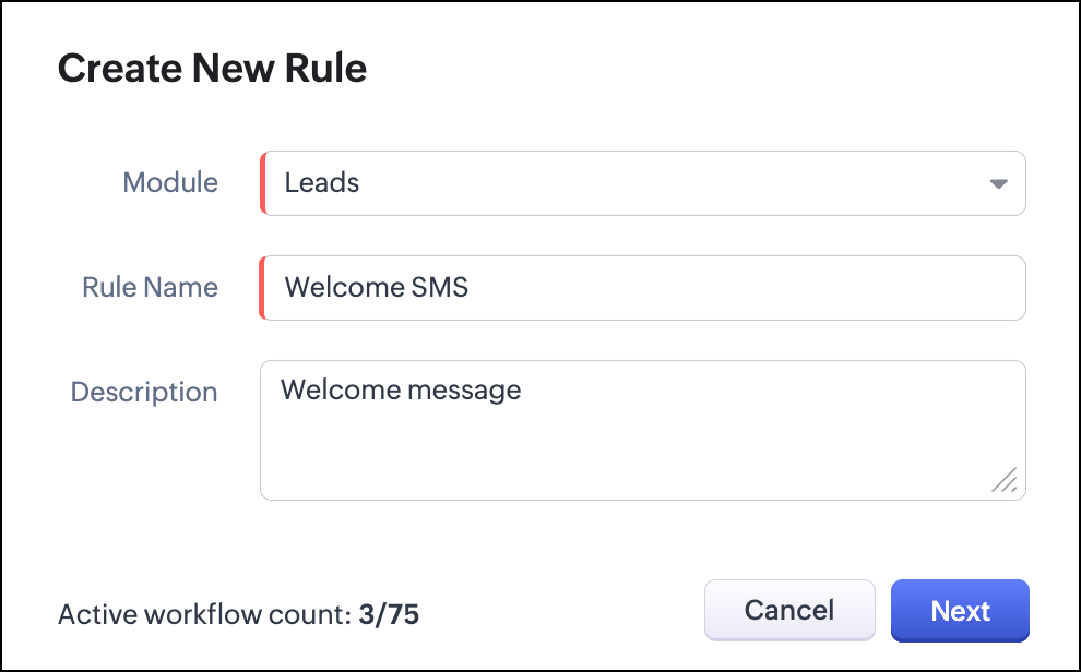 Create new rule pop-up.
