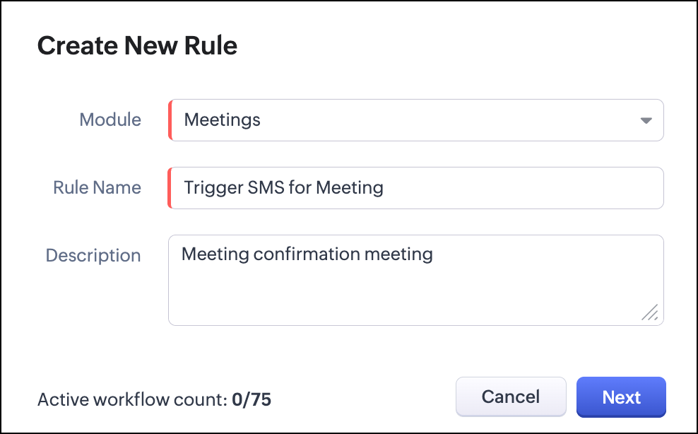Create new rule pop-up.