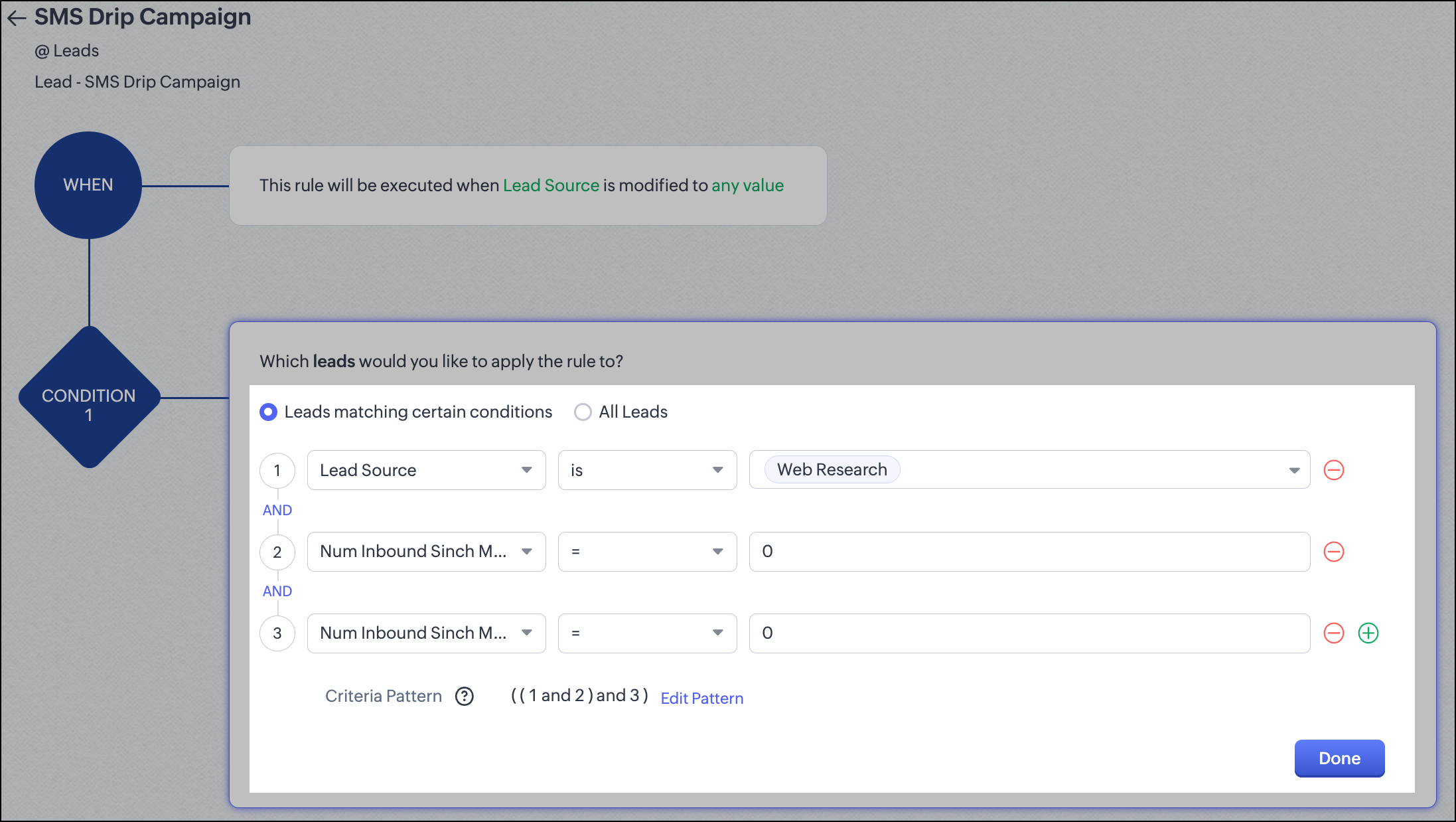 Configure which leads would you like to apply the rule to.