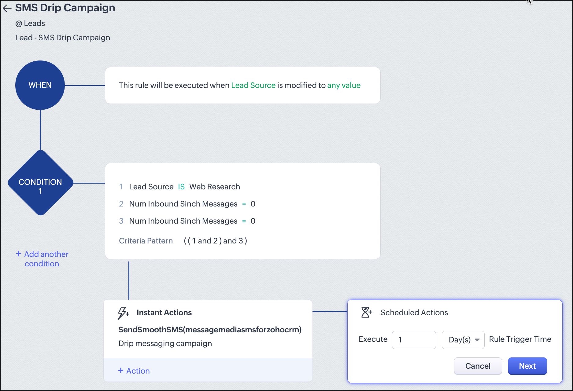 Add scheduled action rule trigger time.