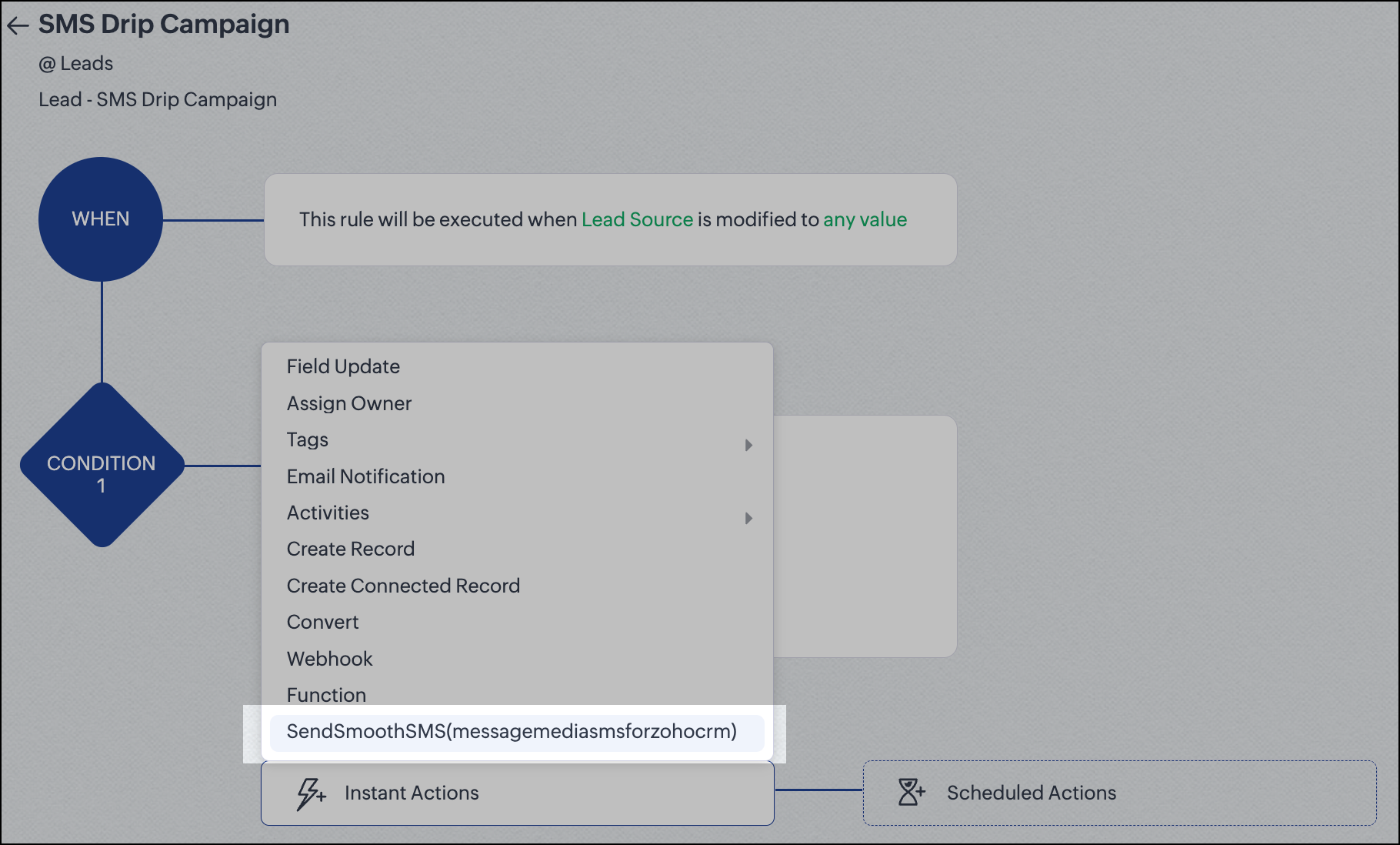 Select Send Smooth SMS from Instant Actions drop-down.
