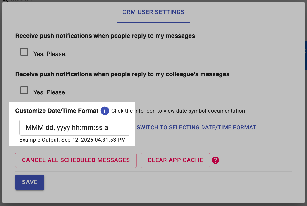 Customize date and time format.