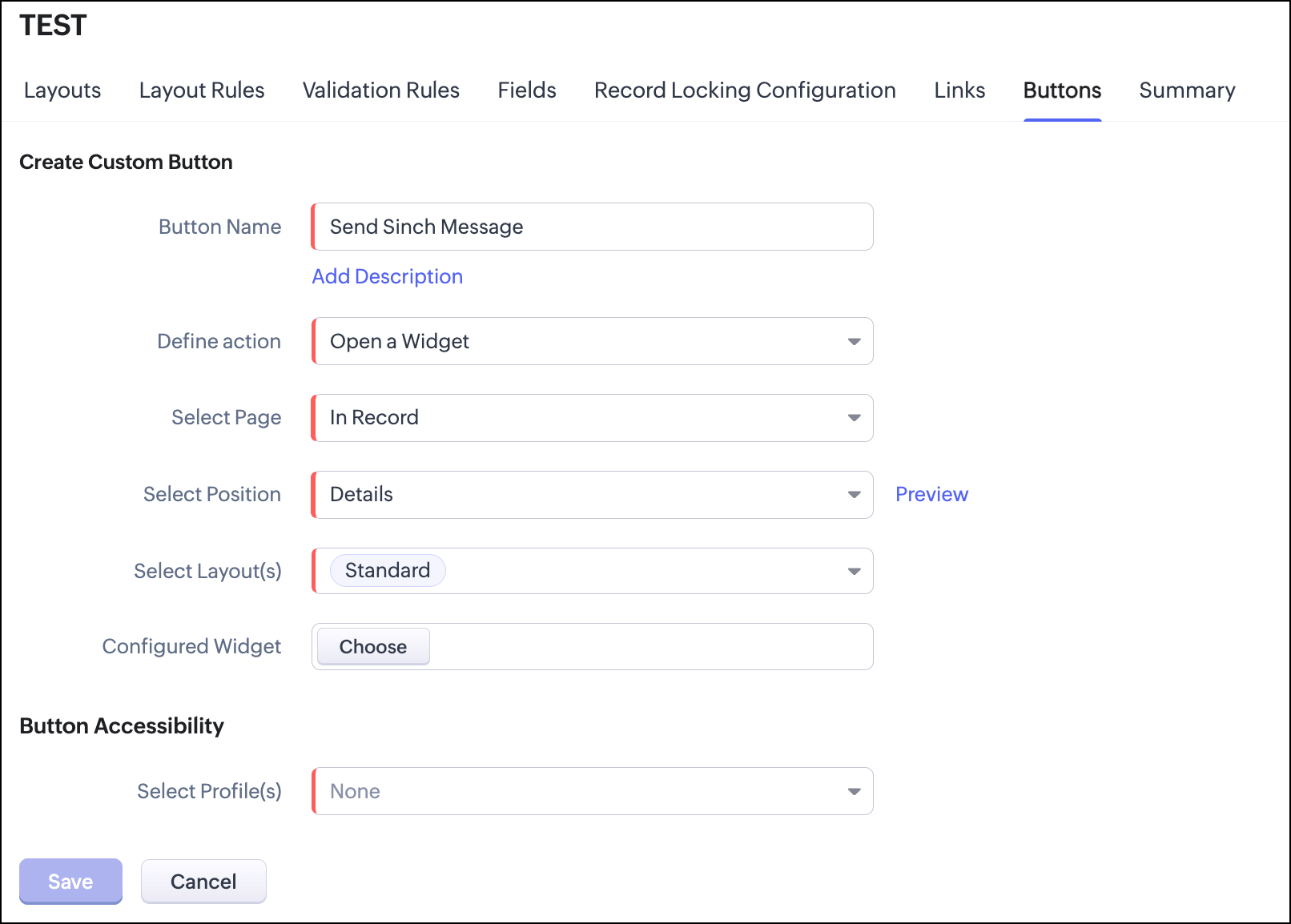 Configure new button.