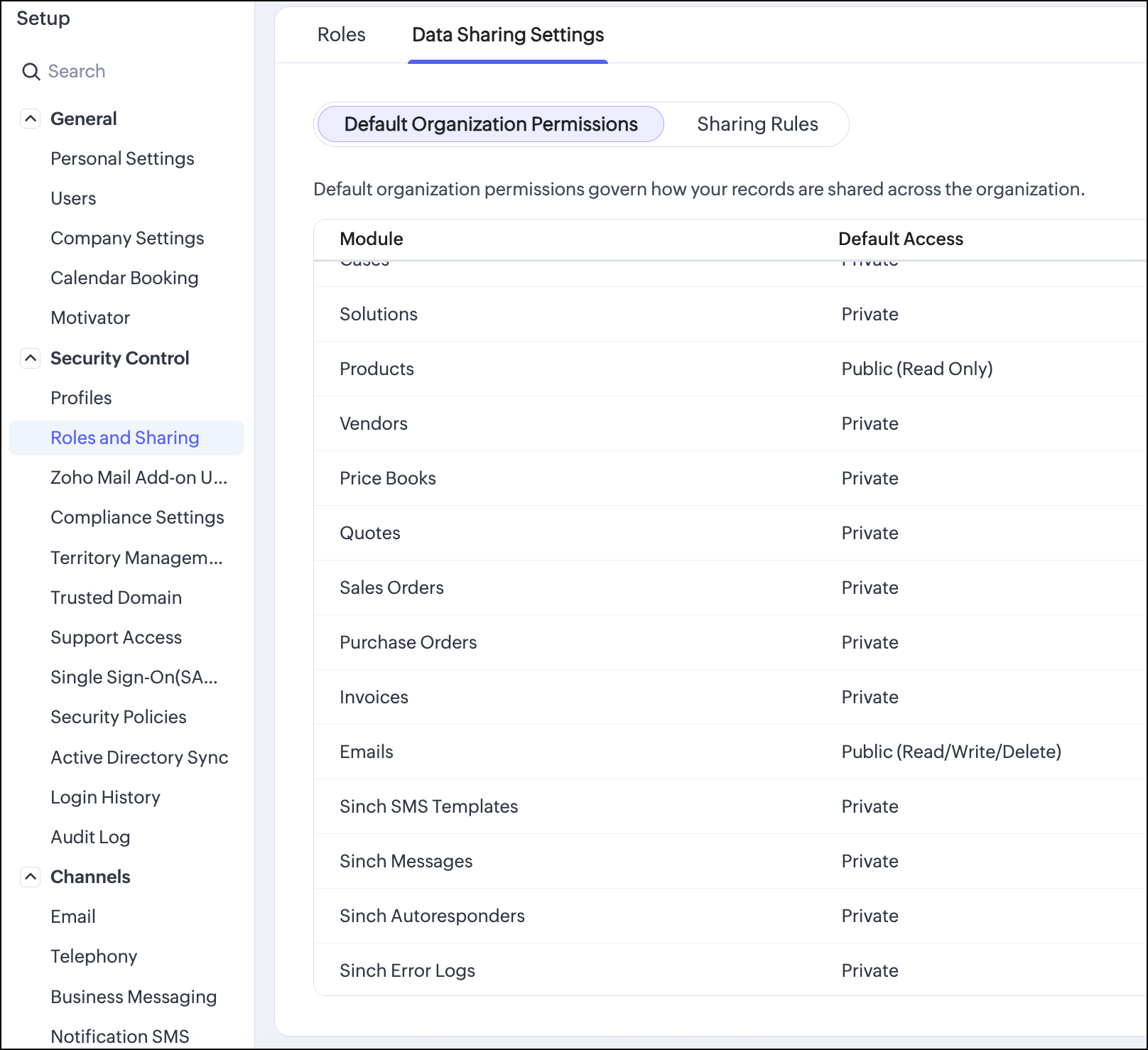 Data Sharing Settings.