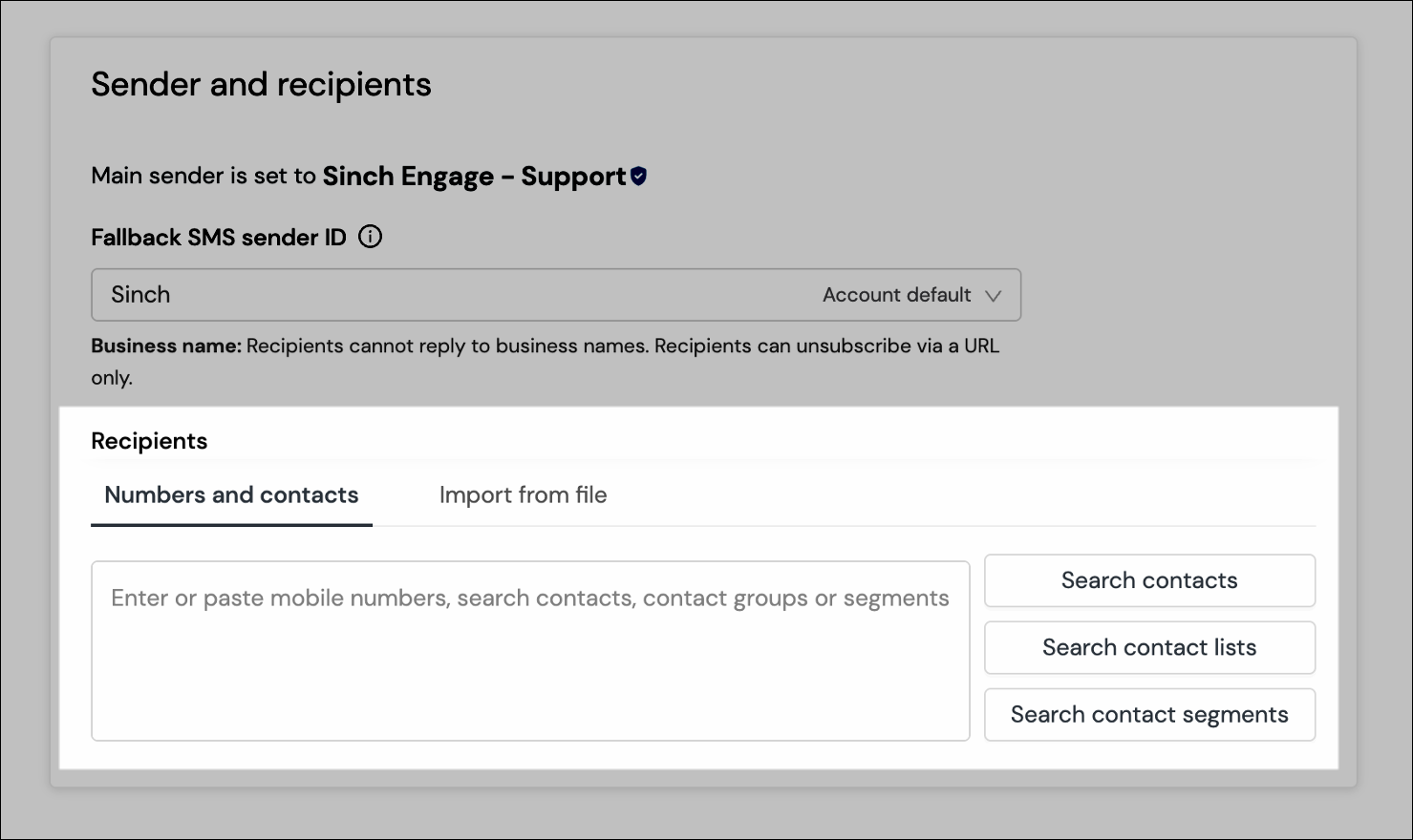 Recipient selection field and buttons screenshot