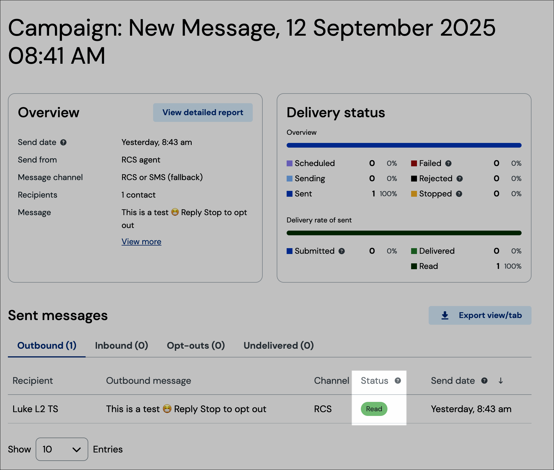 Campaign report screenshot with 'status' column highlighted.