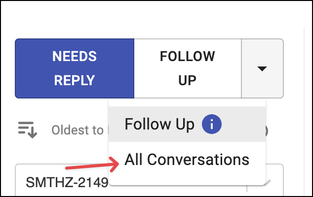 All conversations drop-down.