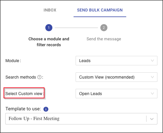 Send Bulk Campaign - custom view.