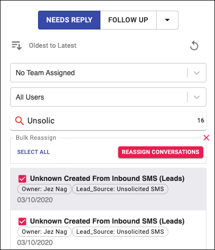 Reassign conversations in bulk.