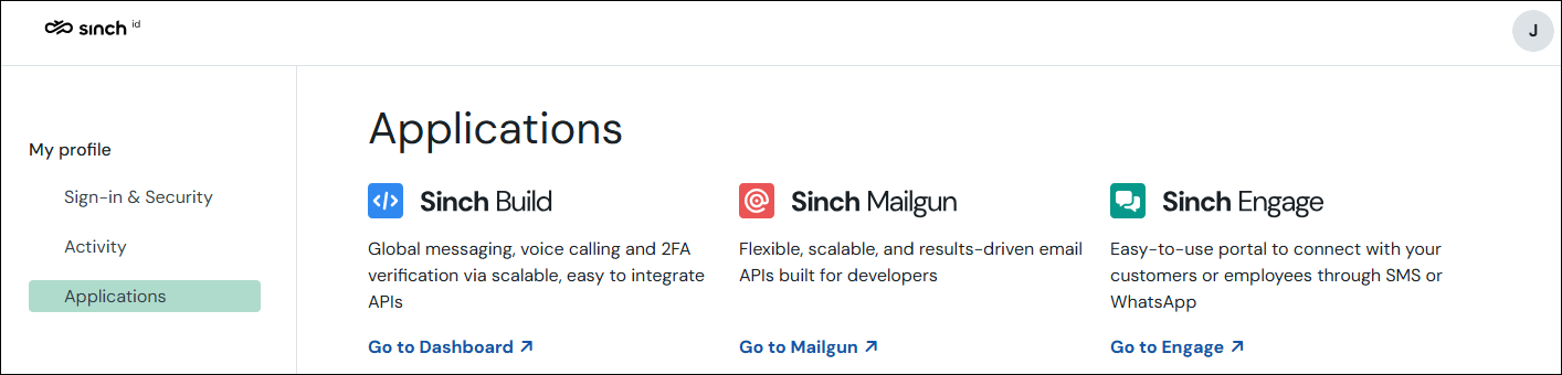 Screenshot showing the applications screen