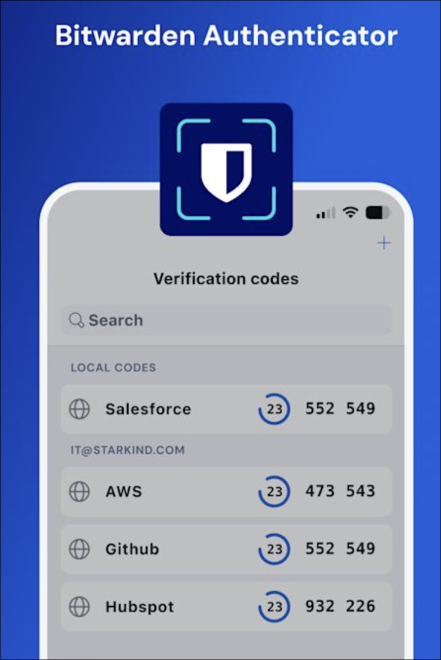 Screenshot showing Bitwarden authenticator
