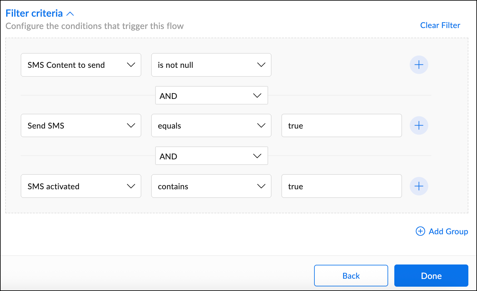 Filter criteria.