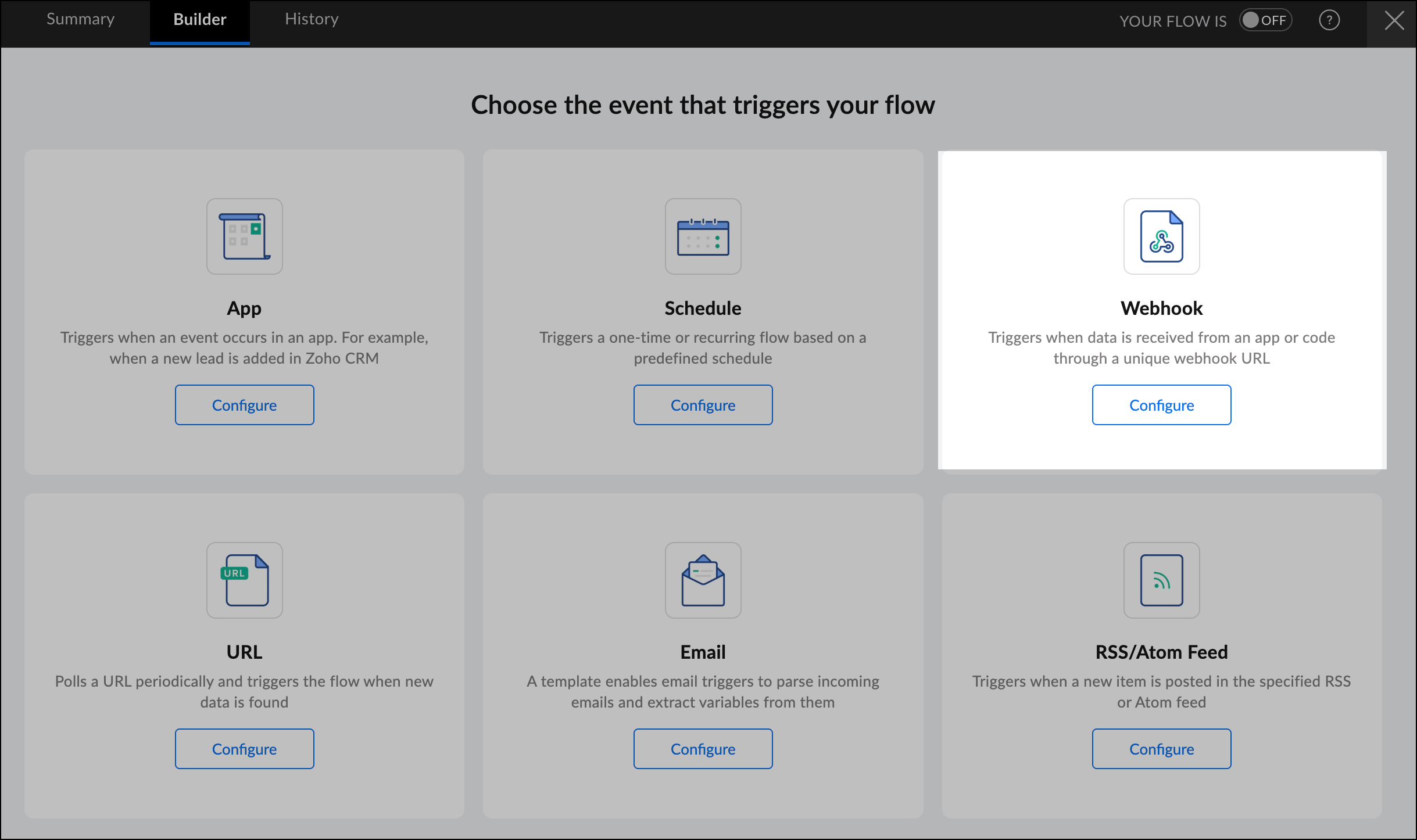Choose Webhook as the trigger.