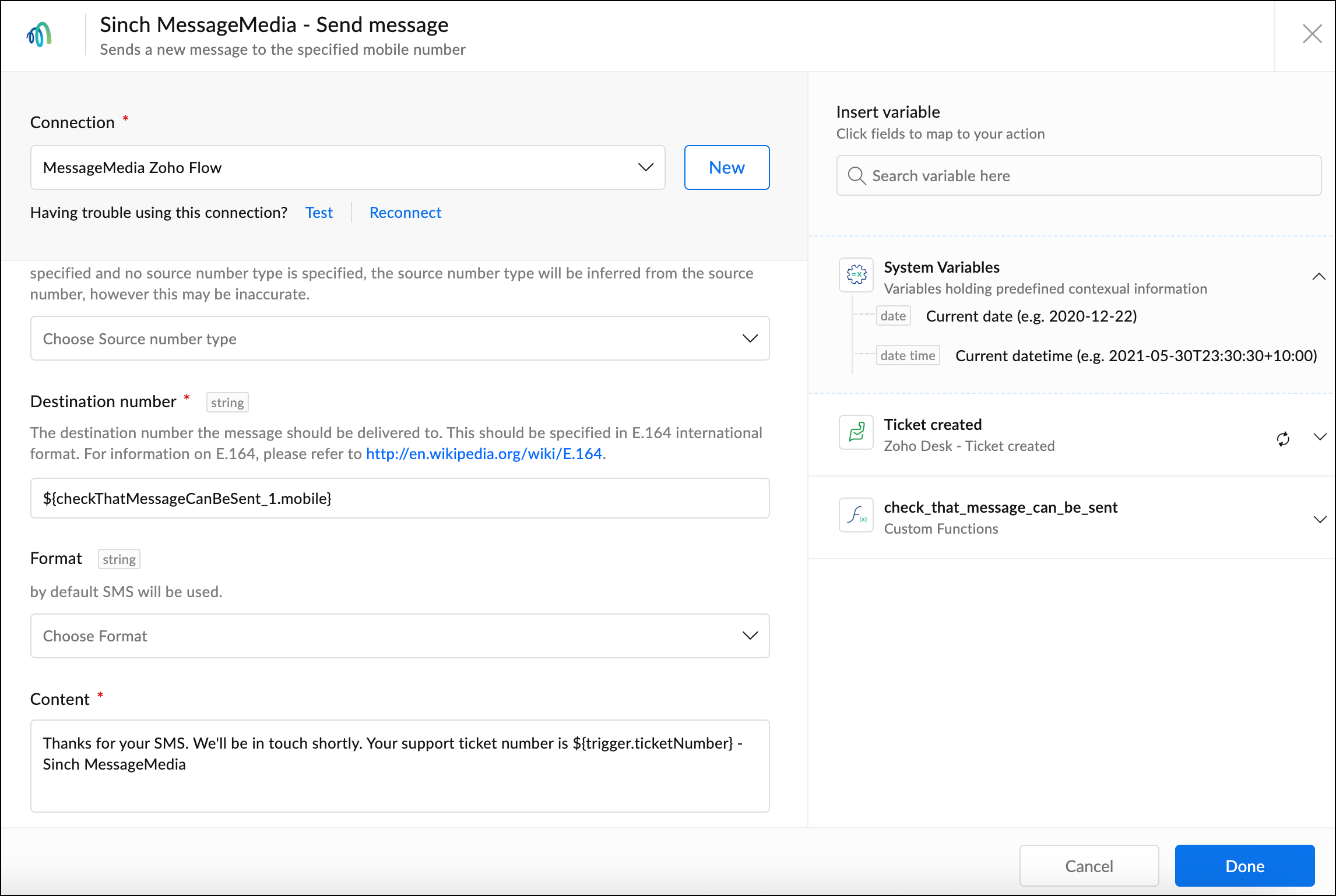 Send message configuration.