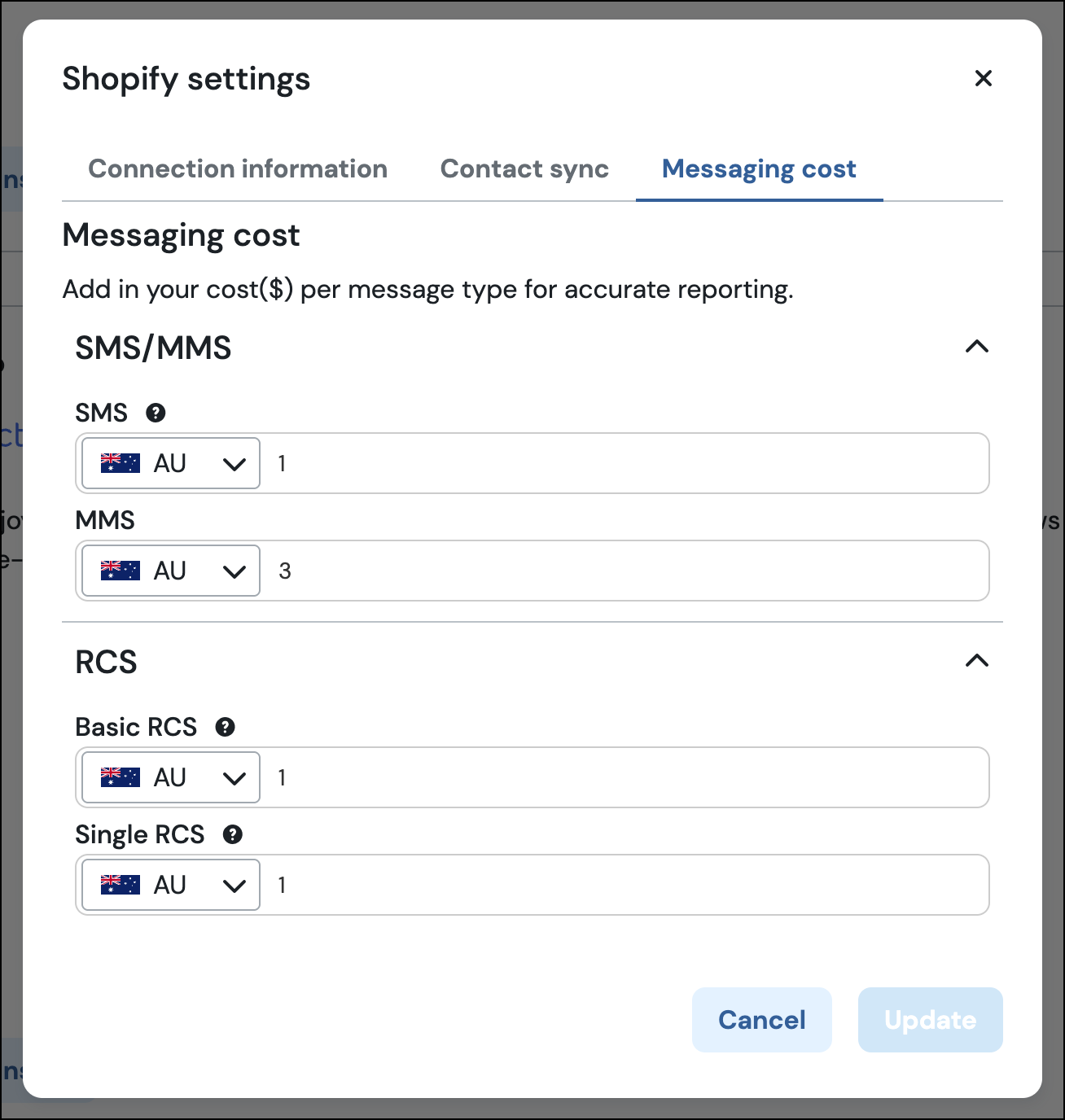 Messaging cost configuration.