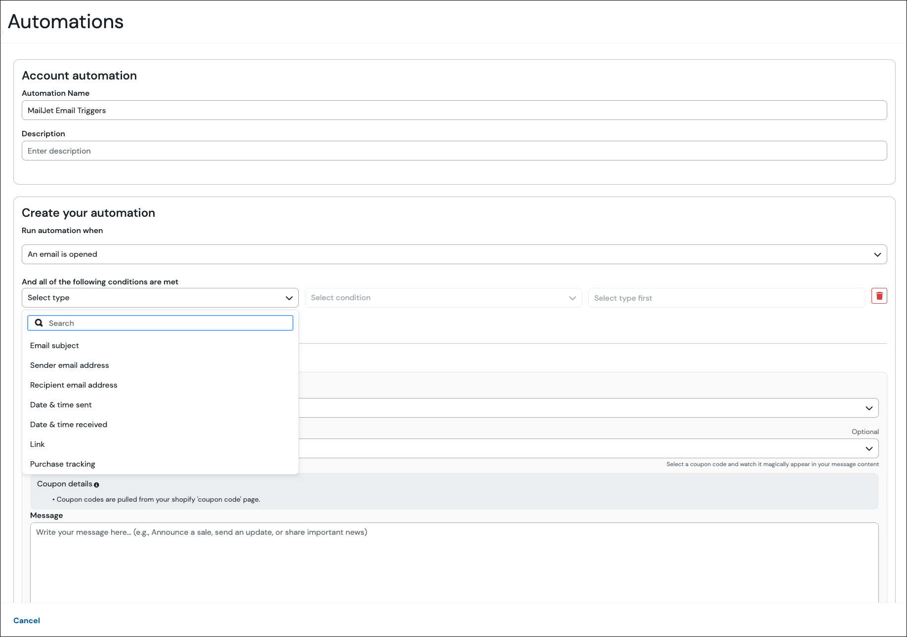 Select condition for automation