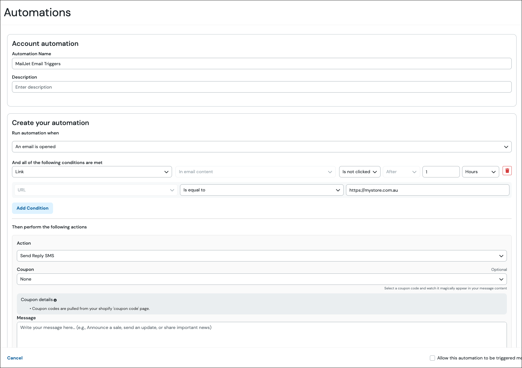 Set the conditions for automation.