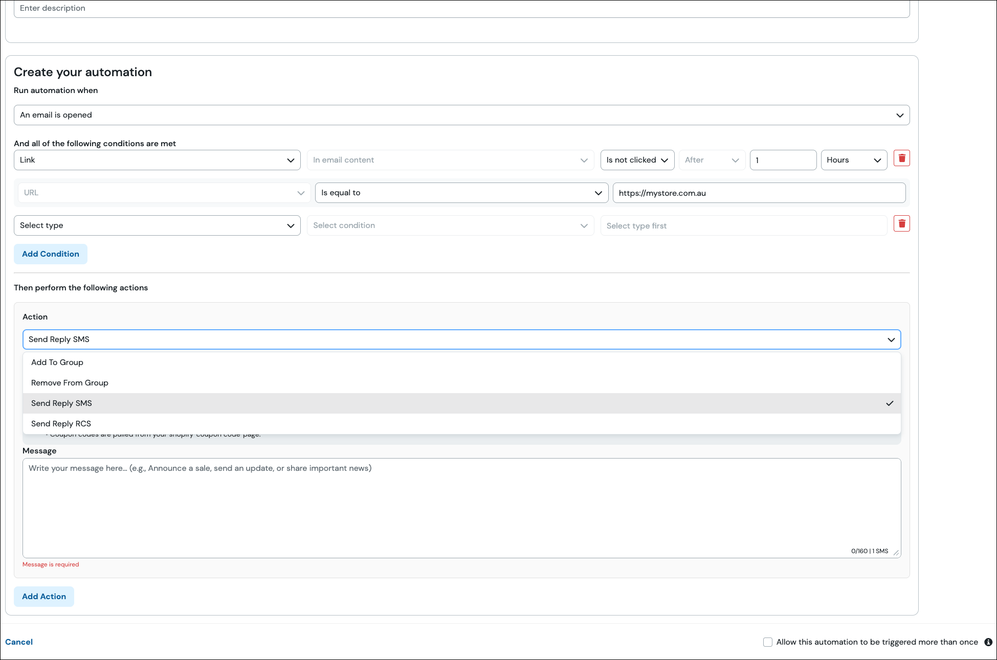 Select action for automation.