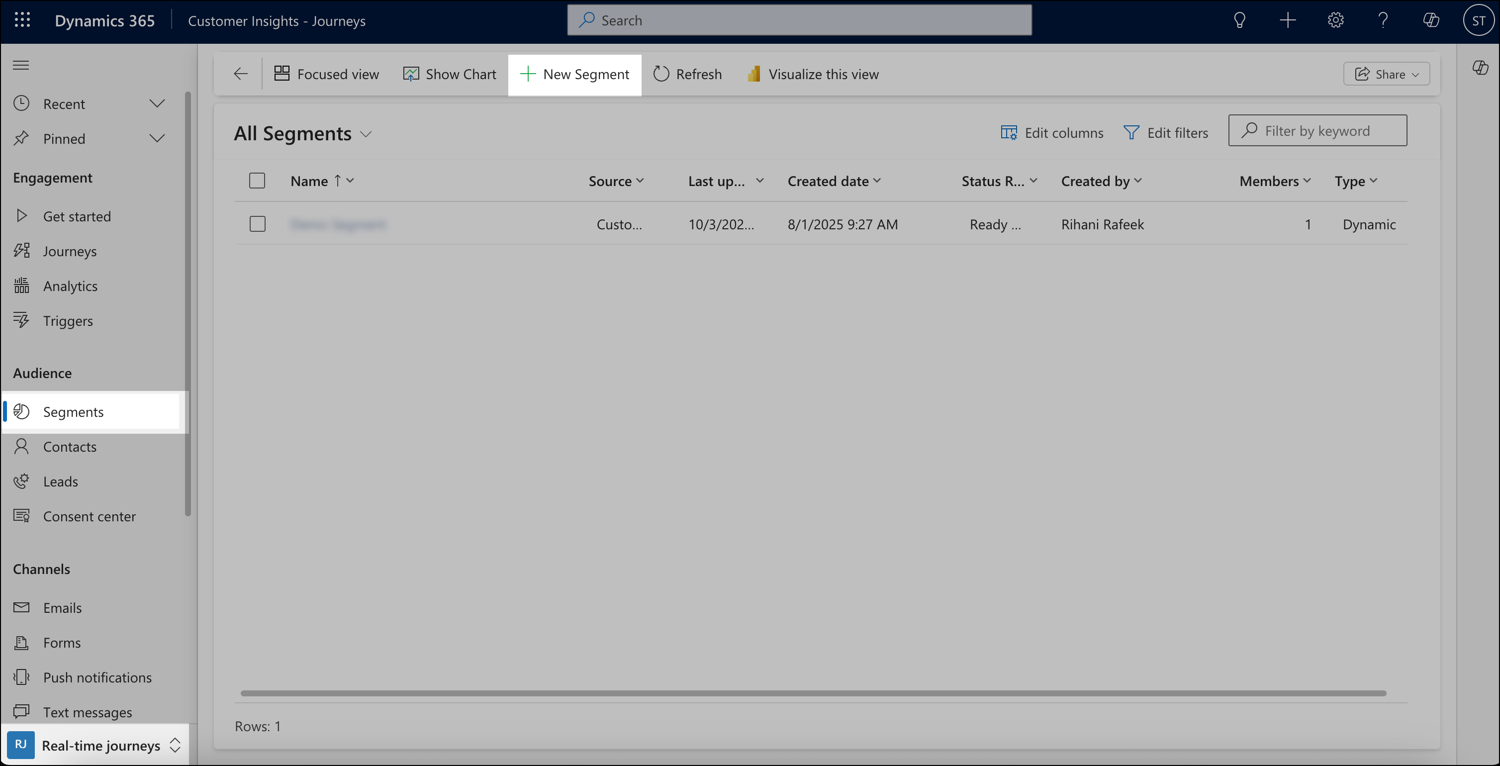 Create new segment in real-time journeys.
